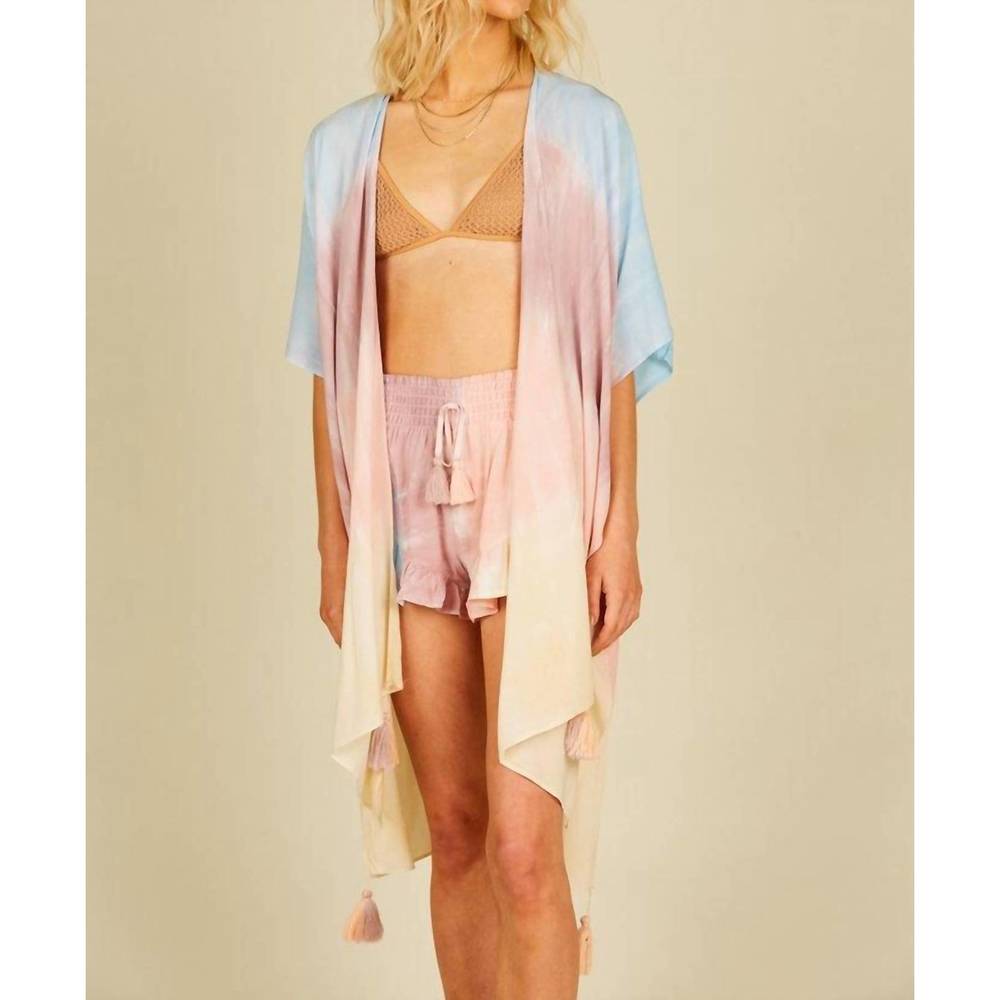 NEW OCEAN DRIVE daybreak stripe tie dye kimono with tassels in tie-dye print